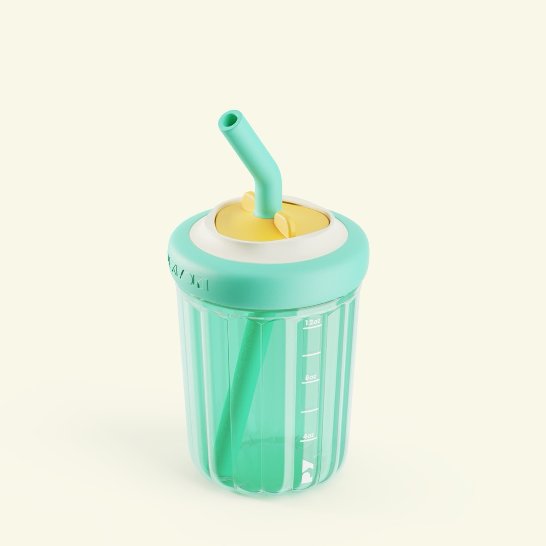 A single Poki Yoki cup with an angled straw and molded measurement marks