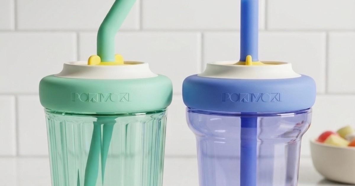 Two Poki Yoki cups on a kitchen counter